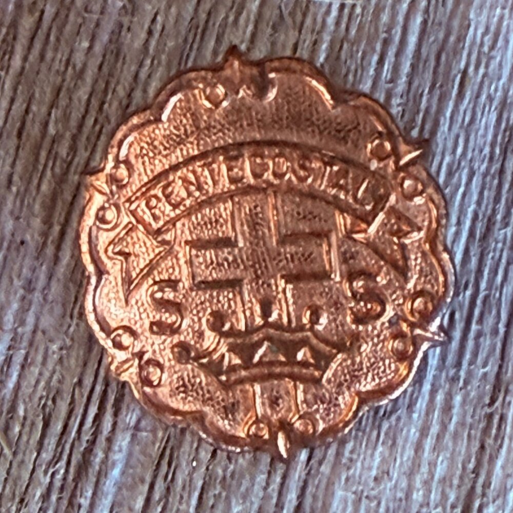 Vintage Pentecostal Sunday School Pin SS Little's System Metal Cross Crown Uncas